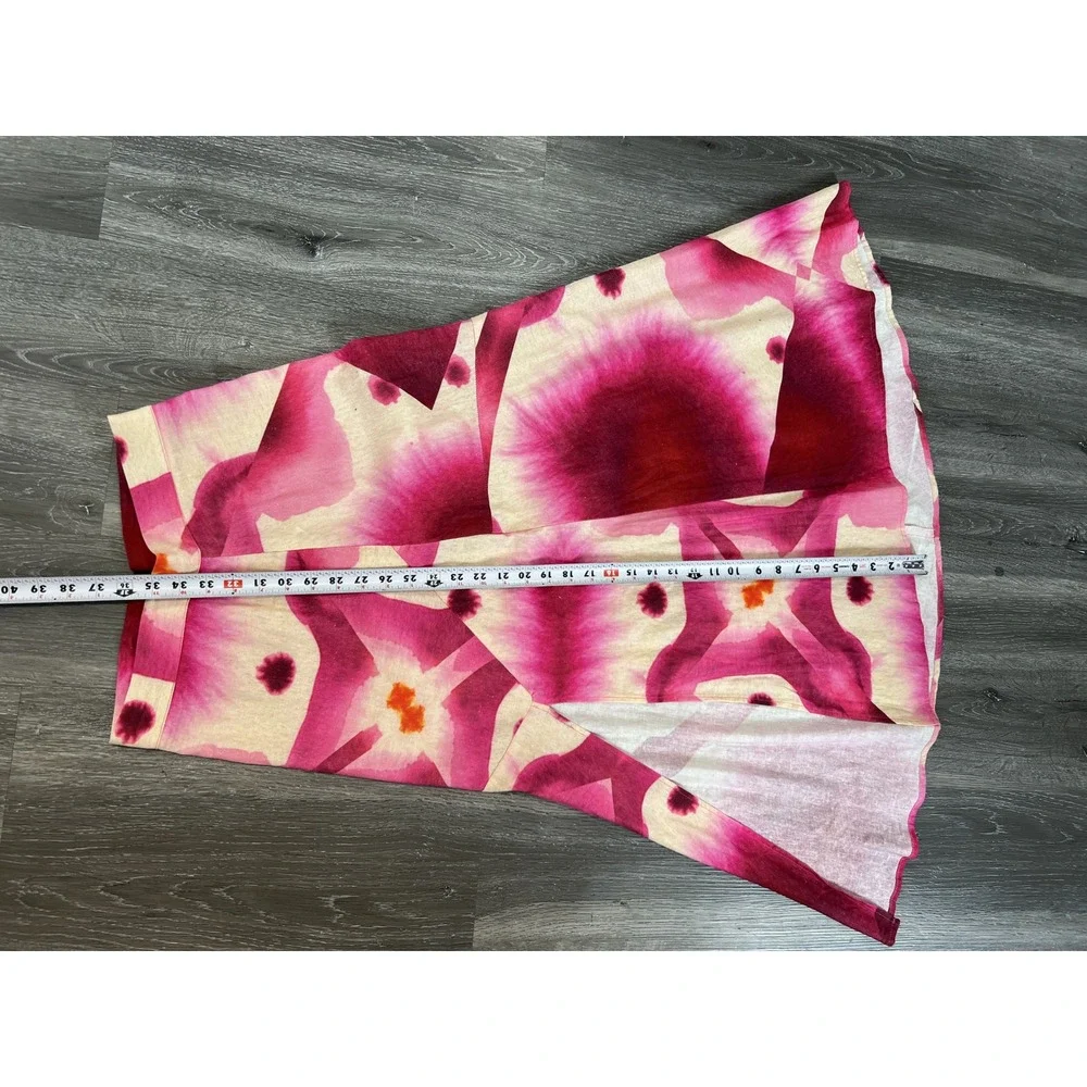 Luagam Pink Floral Abstract Watercolor Print High Slit Midi Skirt Size Small